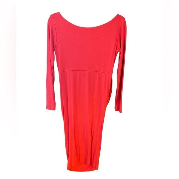 ASOS Sz 4 Maternity Red Maxi Long Sleeve Fitted Pregnancy Dress - Picture 3 of 7